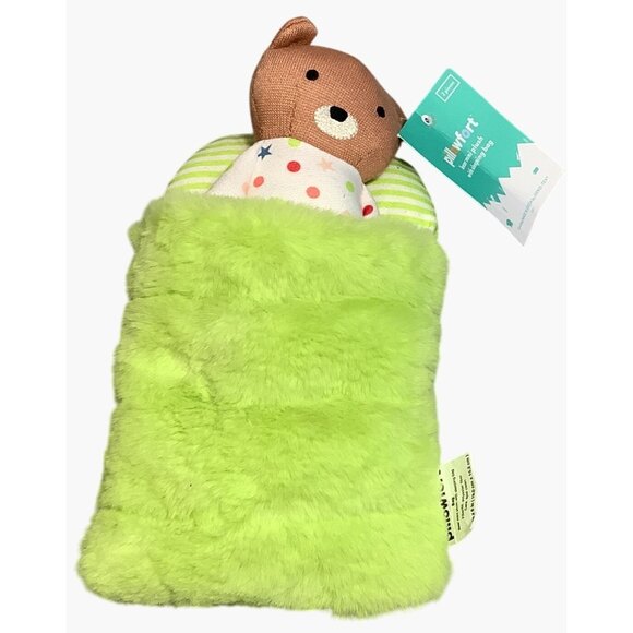 Pillowfort Teddy Bear Plush Toy With Lime Green Sleeping Bag - Picture 2 of 4